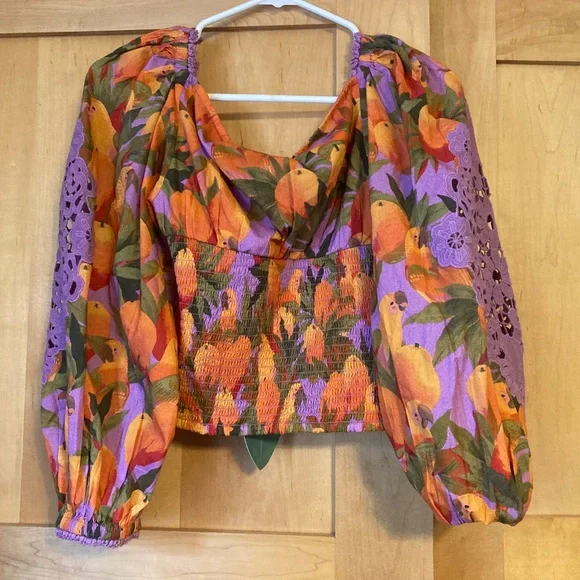 Farm Rio Mango Print Lilac Crop Top - Picture 1 of 7